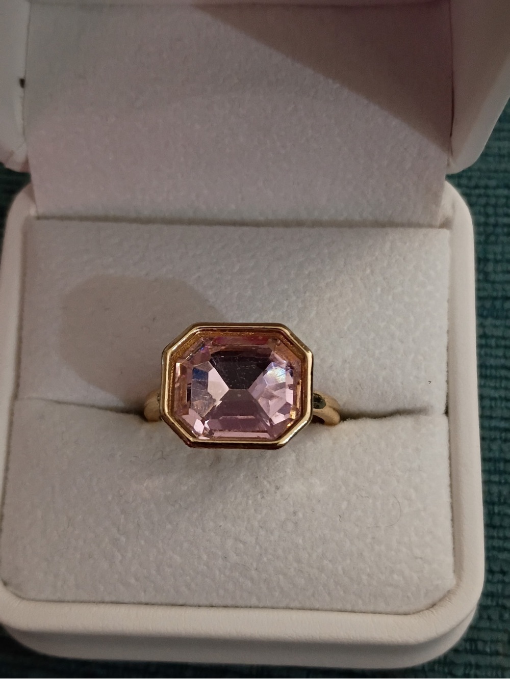 Gold Ring with Pink Octagon Gemstone